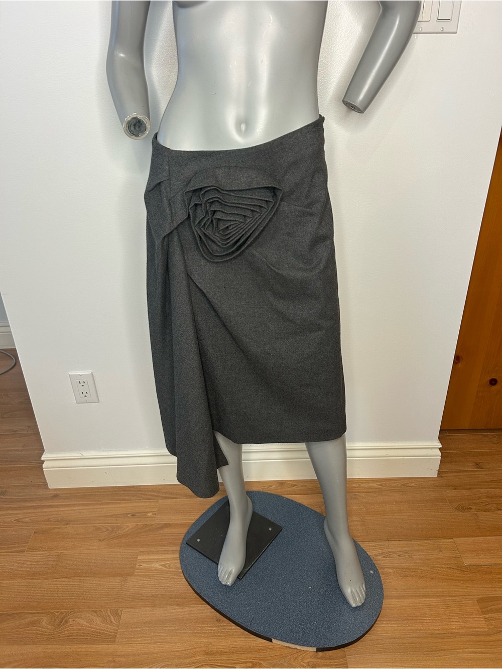 Lord & Taylor Charcoal Gray Asymmetrical Skirt with Draped Rosette